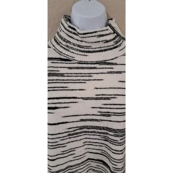 T by TALBOTS Sweater Space Dye Mock Neck Zip White/Black Sz M Wool Blend - Picture 4 of 9